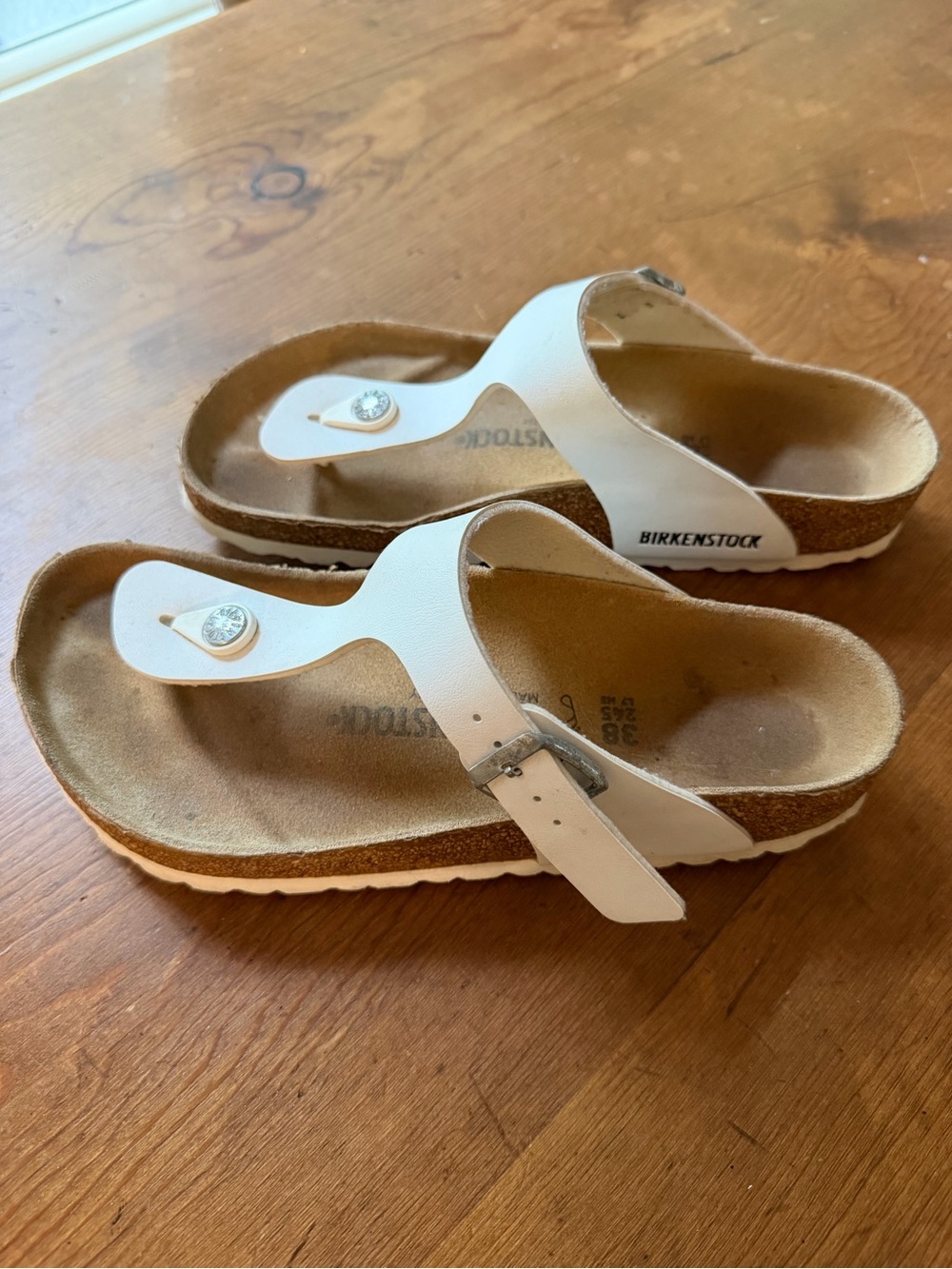 Birkenstock White Leather Thong Sandals with Buckle